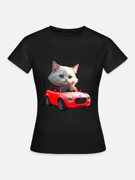 Katze fährt Cabrio - Frauen T-Shirt - Schwarz