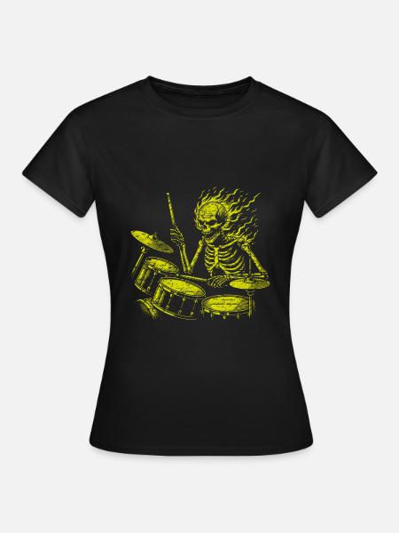 Drummer Skull Skelett am Drumset - Frauen T-Shirt - Schwarz