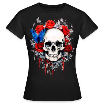 Totenkopf mit Rosen - Frauen T-Shirt - Schwarz - Vorne - AI Model Female 172 dark (172cm)