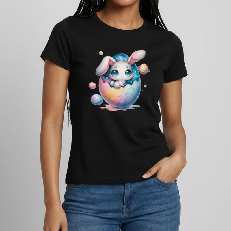 Chibi Space Bunny Sitting In a Cracked Easter Egg Women's T-Shirt