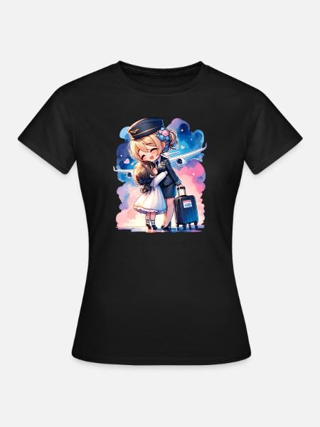 Flugbegleiterin Mutter mit ihrer Tochter - Frauen T-Shirt - Schwarz