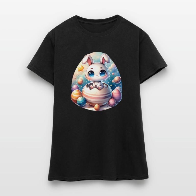 Space Bunny on Cracked Easter Egg Planet Women's T-Shirt
