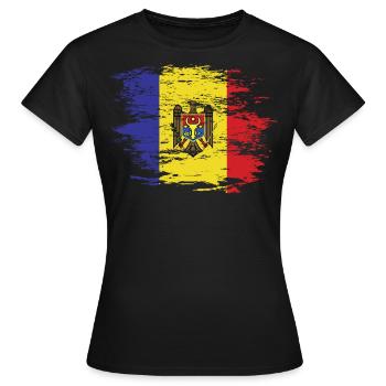 Moldau Flagge used - Frauen T-Shirt - Schwarz - Vorne - AI Model Female 172 dark (172cm)