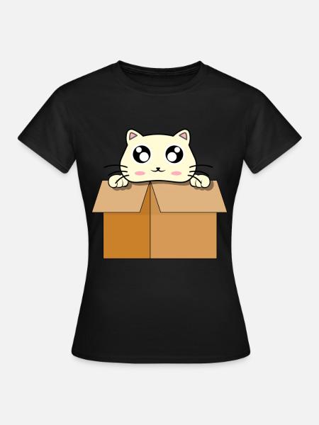 Cat cute funny kitty in box of cardboard - Women's T-Shirt - black