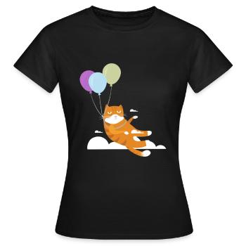 Lustige Katze Kater Miau Fliegt Mit Ballon - Frauen T-Shirt - Schwarz - Vorne - AI Model Female 172 dark (172cm)