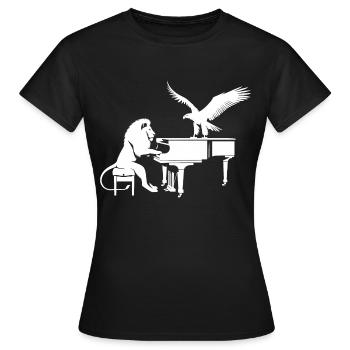 Sinfonie der Wildnis - Löwe und Adler am Flügel - Frauen T-Shirt - Schwarz - Vorne - AI Model Female 172 dark (172cm)