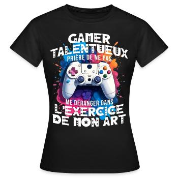 Gamer talentueux ado accro aux jeux vidéo console - T-shirt Femme - noir - Devant - AI Model Female 172 dark (172cm)