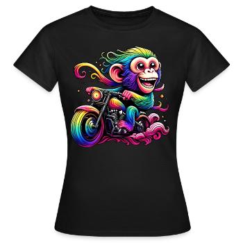 Singe arc-en-ciel à la roue arc-en-ciel - T-shirt Femme - noir - Devant - AI Model Female 172 dark (172cm)