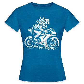 Mein Bike Meine Regeln - Ein Affe auf einem Bike - Frauen T-Shirt - Antikblaues Saphir meliert - Vorne - AI Model Female 172 dark (172cm)
