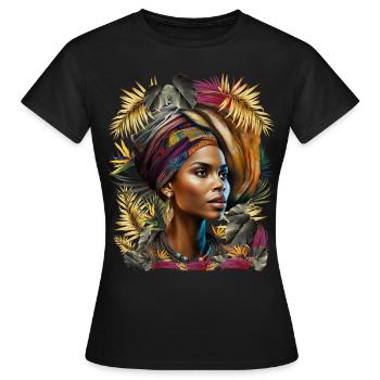 Proud African Queen Woman Tropical Flowers - Women's T-Shirt - black - Front - AI Model Female 172 dark (172cm)