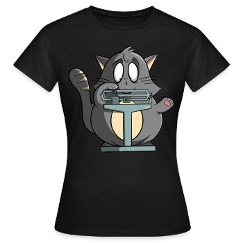 Witzige Katze auf Waage - Übergewicht abnehmen - Frauen T-Shirt - Schwarz - Vorne - AI Model Female 172 dark (172cm)