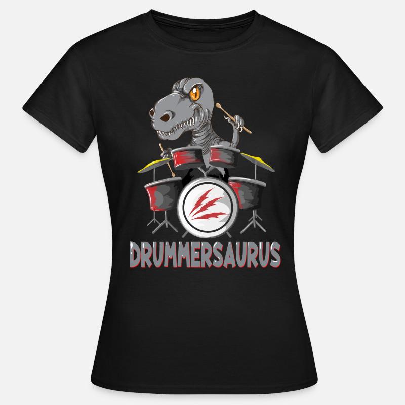 Dinosaur Drummersaurus Drums Sticks Drums - Women's T-Shirt - black