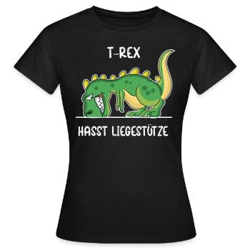 Dino T-Rex mit kurzen Armen mag keine Liegestütze - Frauen T-Shirt - Schwarz - Vorne - AI Model Female 172 dark (172cm)