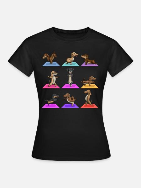 Yoga Hunderasse Dackel Meditierende Haustiere - Frauen T-Shirt - Schwarz