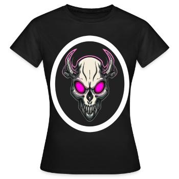 Rosaäugiger Dämonenschädel – Dark Fantasy Horror Kunst - Frauen T-Shirt - Schwarz - Vorne - AI Model Female 172 dark (172cm)