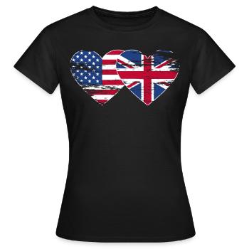 USA Britische Flagge Faust Flagge Herz used - Frauen T-Shirt - Schwarz - Vorne - AI Model Female 172 dark (172cm)