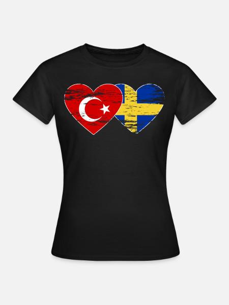 Tyrkiet Sverige Flag Heart Brugt - T-shirt dam - svart