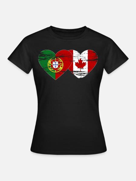 Coeur de drapeau du Portugal Canada utilisé - T-shirt Femme - noir