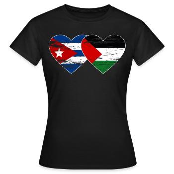 Kuba Palästina Flagge Herz used - Frauen T-Shirt - Schwarz - Vorne - AI Model Female 172 dark (172cm)