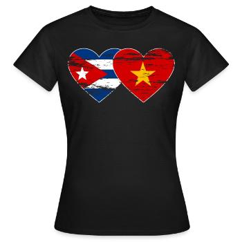 Kuba Vietnam Flagge Herz used - Frauen T-Shirt - Schwarz - Vorne - AI Model Female 172 dark (172cm)