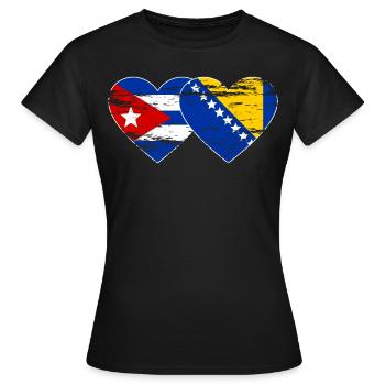 Kuba Bosnien Flagge Herz used - Frauen T-Shirt - Schwarz - Vorne - AI Model Female 172 dark (172cm)