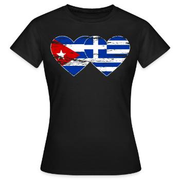 Kuba Griechenland Flagge Herz used - Frauen T-Shirt - Schwarz - Vorne - AI Model Female 172 dark (172cm)