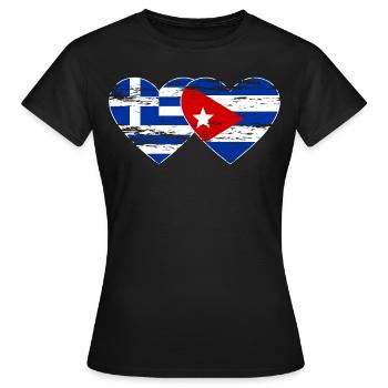 Griechenland Kuba Flagge Herz used - Frauen T-Shirt - Schwarz - Vorne - AI Model Female 172 dark (172cm)