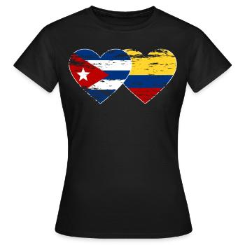 Kuba Kolumbien Flagge Herz used - Frauen T-Shirt - Schwarz - Vorne - AI Model Female 172 dark (172cm)