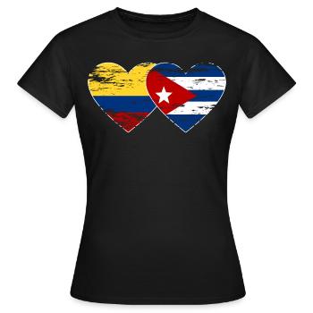 Kolumbien Kuba Flagge Herz used - Frauen T-Shirt - Schwarz - Vorne - AI Model Female 172 dark (172cm)