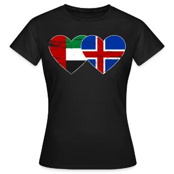 United Arab Emirates Iceland Flag Heart - Women's T-Shirt - black - Front - AI Model Female 172 dark (172cm)