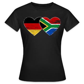 Allemagne Afrique du Sud Drapeau Mains Coeur Forme Utilisé - T-shirt Femme - noir - Devant - AI Model Female 172 dark (172cm)