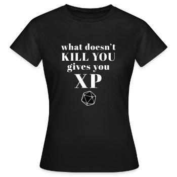 Ce qui ne te tue pas apporte l’expérience jeu de rôle - T-shirt Femme - noir - Devant - AI Model Female 172 dark (172cm)