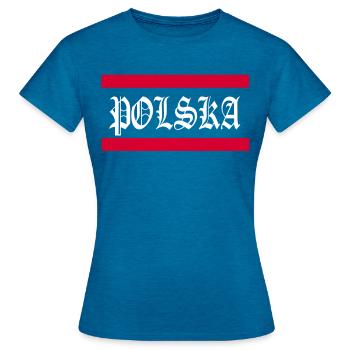 Polska - T-shirt Femme - bleu saphir antique chiné - Devant - AI Model Female 172 dark (172cm)