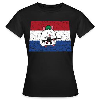 Hamster soldier Netherlands military rifle shooter - Women's T-Shirt - black - Front - AI Model Female 172 dark (172cm)