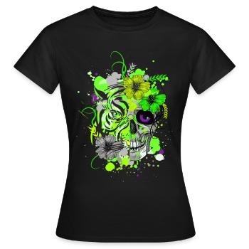 Tiger Skull Neon Farben Psy Goa Trance Techno - Frauen T-Shirt - Schwarz - Vorne - AI Model Female 172 dark (172cm)