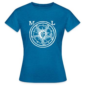 Martin Luther Rose or Seal of the Reformation - Women's T-Shirt - antique blue sapphire heather - Front - AI Model Female 172 dark (172cm)