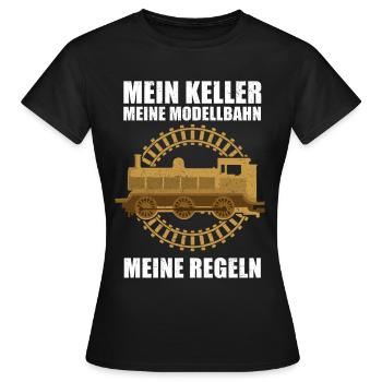 Mein Keller Meine Modellbahn Lokomotive - Frauen T-Shirt - Schwarz - Vorne - AI Model Female 172 dark (172cm)