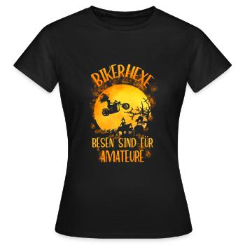 Biker Hexe - Besen Amateure Halloween Motorrad - Frauen T-Shirt - Schwarz - Vorne - AI Model Female 172 dark (172cm)