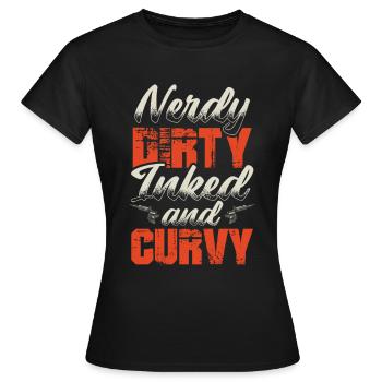 Tattooed Nerdy Inked Curvy Woman Tattoo - Women's T-Shirt - black - Front - AI Model Female 172 dark (172cm)