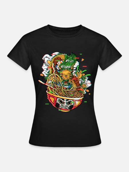 Ramen Drache In Daruma Bowl Vaporwave Kanagawa - Frauen T-Shirt - Schwarz