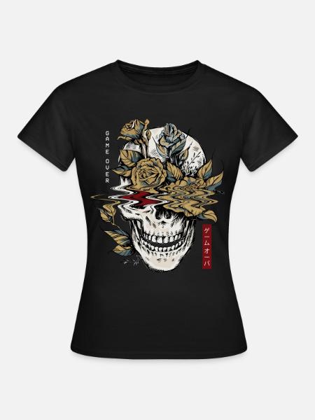 Edgy Schädel and Flowers Game Over Goth Vaporwave - Frauen T-Shirt - Schwarz