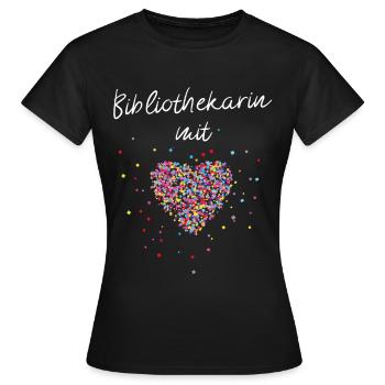 Bibliothekarin mit Herz Bibliothek Lesen - Frauen T-Shirt - Schwarz - Vorne - AI Model Female 172 dark (172cm)