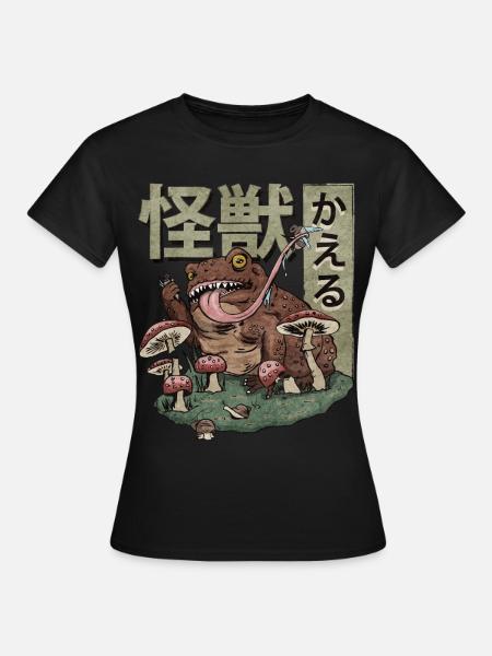 Cottagecore Aesthetic Kaiju Frog Mushrooms Geschen - Women's T-Shirt - black