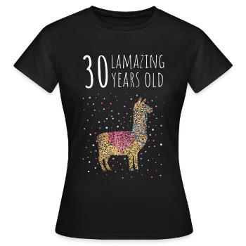 Anniversaire Trente 30ème Lama Alpaga - T-shirt Femme - noir - Devant - AI Model Female 172 dark (172cm)