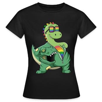 Süßer Dino T-rex Kostüm LGBTQ LGBT LGBTQ+ Pride - Frauen T-Shirt - Schwarz - Vorne - AI Model Female 172 dark (172cm)