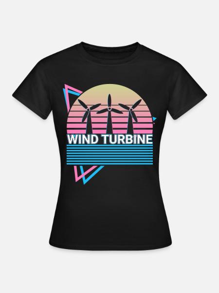 Windturbine Retro Geschenk - Frauen T-Shirt - Schwarz