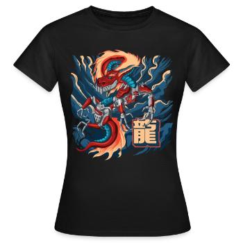 Cyborg Dragon Cyber-Punk Japonais Cyber-Esthétique - T-shirt Femme - noir - Devant - AI Model Female 172 dark (172cm)