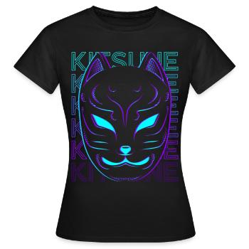 Kitsune Maske Fuchs Maske Japanische Maske Retro - Frauen T-Shirt - Schwarz - Vorne - AI Model Female 172 dark (172cm)