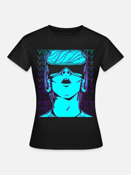 VR Virtual Reality Gamer Retro - Frauen T-Shirt - Schwarz