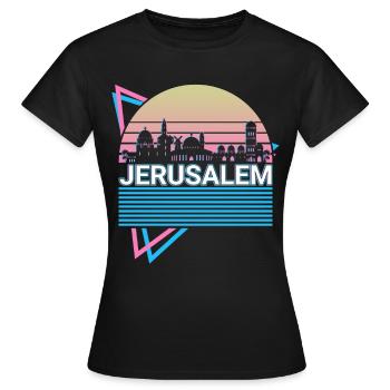 Jerusalem City Skyline Cityscape Rétro - T-shirt Femme - noir - Devant - AI Model Female 172 dark (172cm)